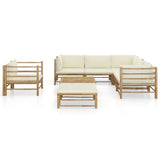 8 Piece Garden Lounge Set with Cream White Cushions Bamboo - Front View