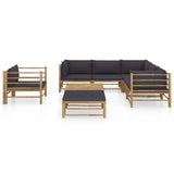 8 Piece Garden Lounge Set with Dark Grey Cushions Bamboo - Front View