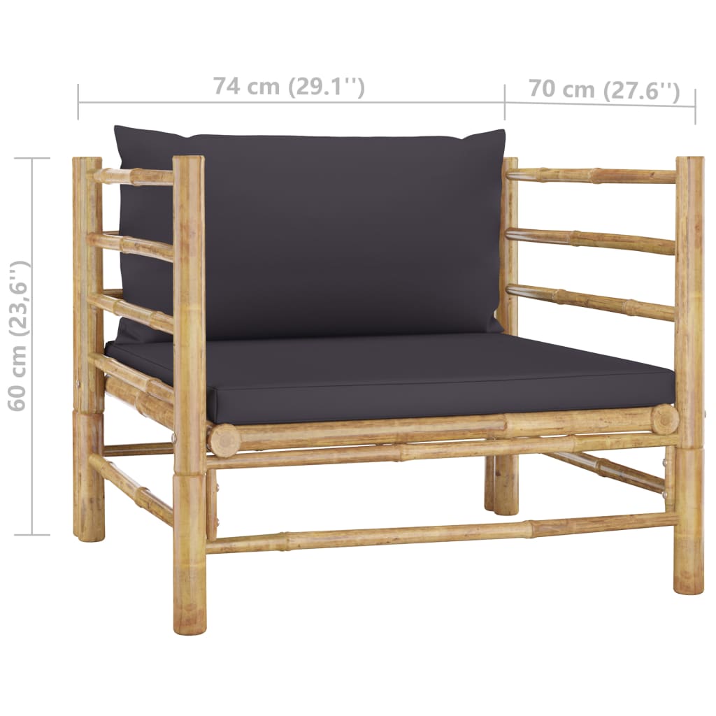 8 Piece Garden Lounge Set with Dark Grey Cushions Bamboo
