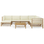 8 Piece Garden Lounge Set with Cream White Cushions Bamboo