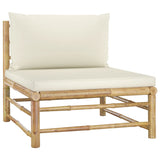 11 Piece Garden Lounge Set with Cream White Cushions Bamboo - 45-Degree Angle