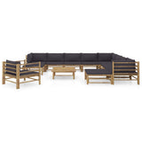 12 Piece Garden Lounge Set with Dark Grey Cushions Bamboo