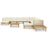 12 Piece Garden Lounge Set with Cream White Cushions Bamboo - Front View