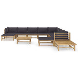 12 Piece Garden Lounge Set with Dark Grey Cushions Bamboo - Front View