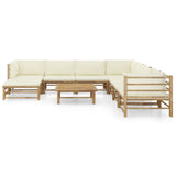 9 Piece Garden Lounge Set with Cream White Cushions Bamboo - Front View
