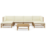 7 Piece Garden Lounge Set with Cream White Cushions Bamboo - Front View