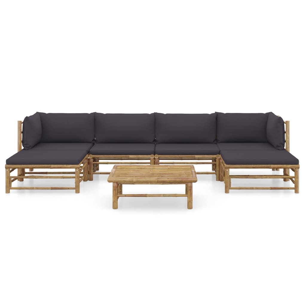 7 Piece Garden Lounge Set with Dark Grey Cushions Bamboo