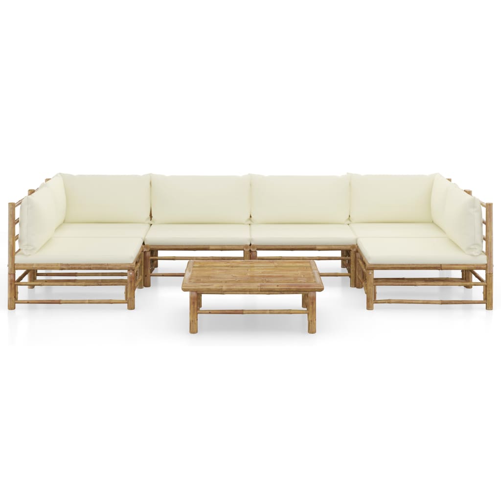 7 Piece Garden Lounge Set with Cream White Cushions Bamboo