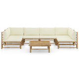 7 Piece Garden Lounge Set with Cream White Cushions Bamboo - Front View