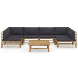 7 Piece Garden Lounge Set with Dark Grey Cushions Bamboo - Front View