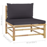 7 Piece Garden Lounge Set with Dark Grey Cushions Bamboo - Extra Image