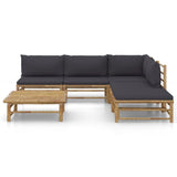 6 Piece Garden Lounge Set with Dark Grey Cushions Bamboo - Front View