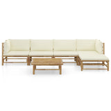 6 Piece Garden Lounge Set with Cream White Cushions Bamboo - Front View