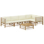 6 Piece Garden Lounge Set with Cream White Cushions Bamboo