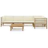 6 Piece Garden Lounge Set with Cream White Cushions Bamboo - Front View