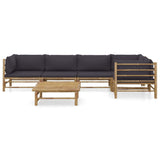 6 Piece Garden Lounge Set with Dark Grey Cushions Bamboo - Front View