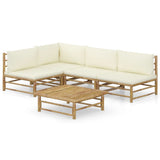 5 Piece Garden Lounge Set with Cream White Cushions Bamboo