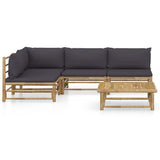 5 Piece Garden Lounge Set with Dark Grey Cushions Bamboo - Front View