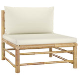 4 Piece Garden Lounge Set with Cream White Cushions Bamboo
