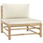 4 Piece Garden Lounge Set with Cream White Cushions Bamboo