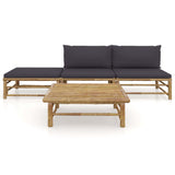4 Piece Garden Lounge Set with Dark Grey Cushions Bamboo