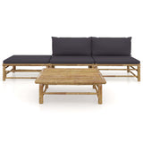 4 Piece Garden Lounge Set with Dark Grey Cushions Bamboo - Front View