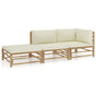 3 Piece Garden Lounge Set with Cream White Cushions Bamboo