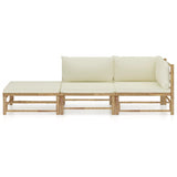 3 Piece Garden Lounge Set with Cream White Cushions Bamboo - Front View