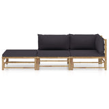 3 Piece Garden Lounge Set with Dark Grey Cushions Bamboo - Front View