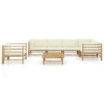 7 Piece Garden Lounge Set with Cream White Cushions Bamboo