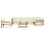 7 Piece Garden Lounge Set with Cream White Cushions Bamboo - Front View