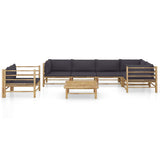 7 Piece Garden Lounge Set with Dark Grey Cushions Bamboo - Front View