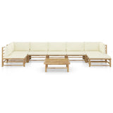 8 Piece Garden Lounge Set with Cream White Cushions Bamboo