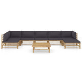 8 Piece Garden Lounge Set with Dark Grey Cushions Bamboo - Front View