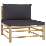 8 Piece Garden Lounge Set with Dark Grey Cushions Bamboo - Close-Up Angle