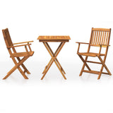 3 Piece Folding Garden Dining Set Solid Acacia Wood - Front View