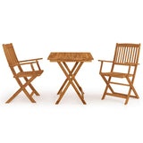 3 Piece Folding Garden Dining Set Solid Acacia Wood - Front View