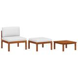 3 Piece Garden Lounge Set with Cushions Wood Acacia&Rope - Front View
