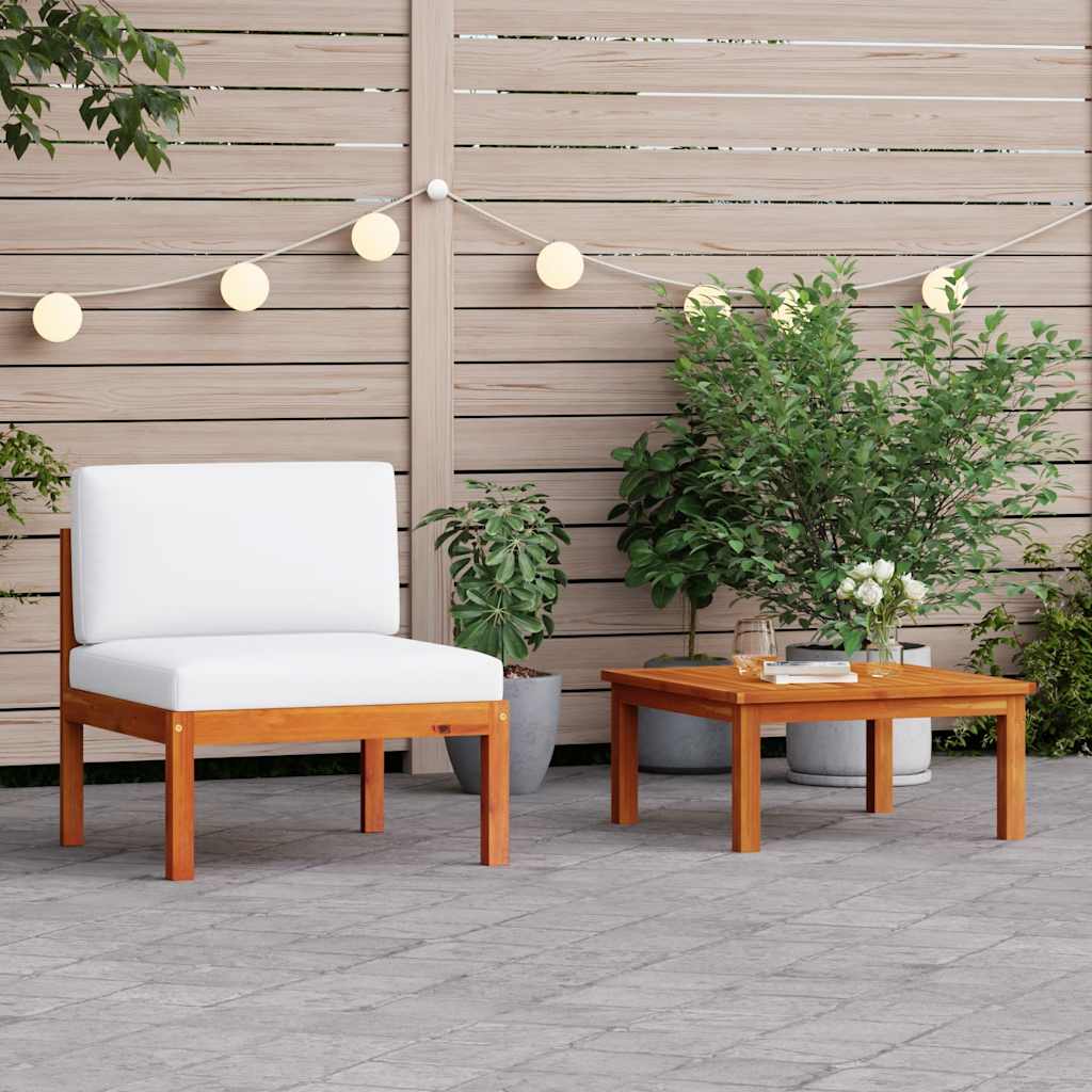 2 Piece Garden Lounge Set with Cushions Wood Acacia&Rope