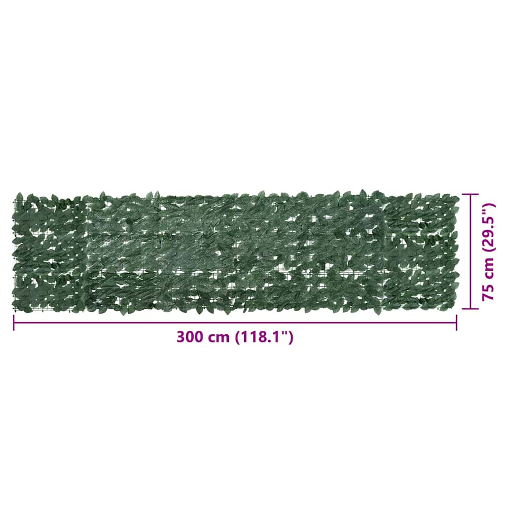 Balcony Screen with Dark Green Leaves 300x75 cm
