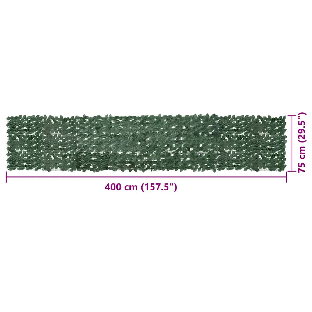 Balcony Screen with Dark Green Leaves 400x75 cm