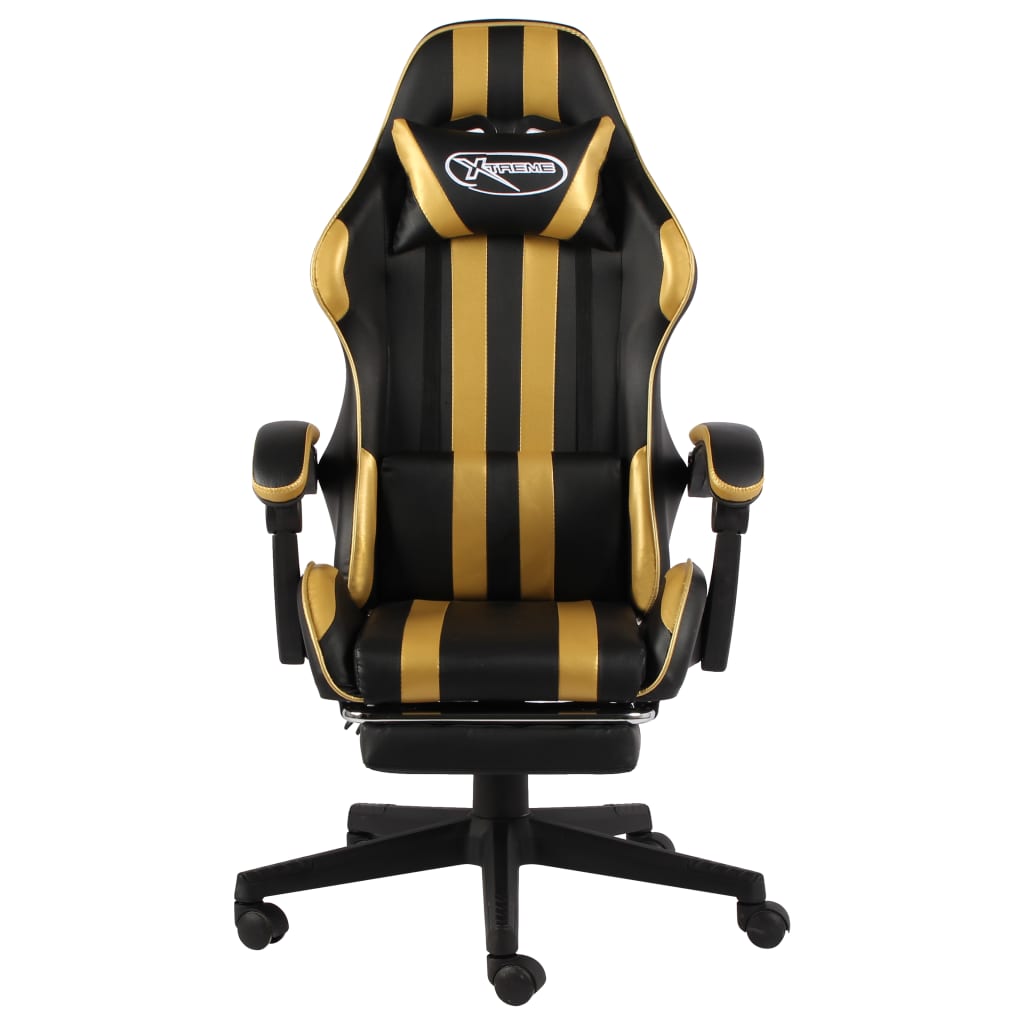 Racing Chair With Footrest Black And Gold Faux Leather