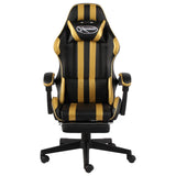 Racing Chair With Footrest Black And Gold Faux Leather - Front View
