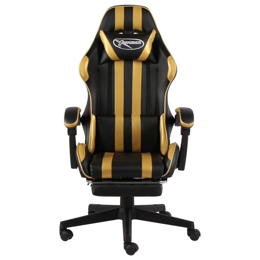 Racing Chair With Footrest Black And Gold Faux Leather