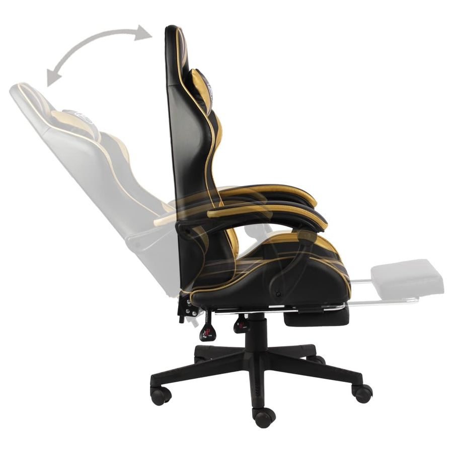 Racing Chair With Footrest Black And Gold Faux Leather