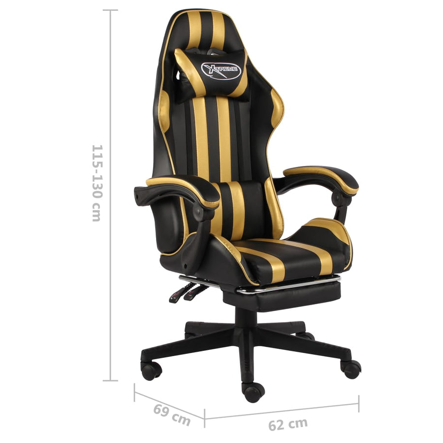 Racing Chair With Footrest Black And Gold Faux Leather