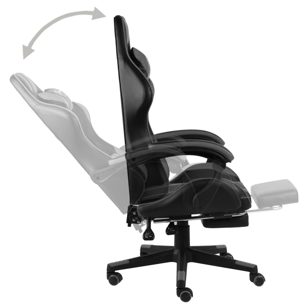 Racing Chair With Footrest Black And Grey Faux Leather