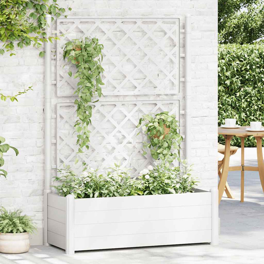 Garden Planter with Trellis 100x43x142 cm PP White
