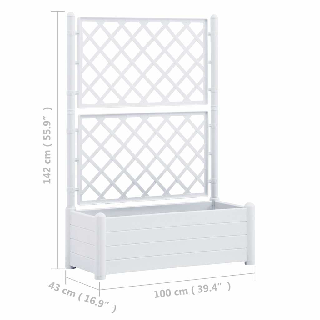 Garden Planter with Trellis 100x43x142 cm PP White
