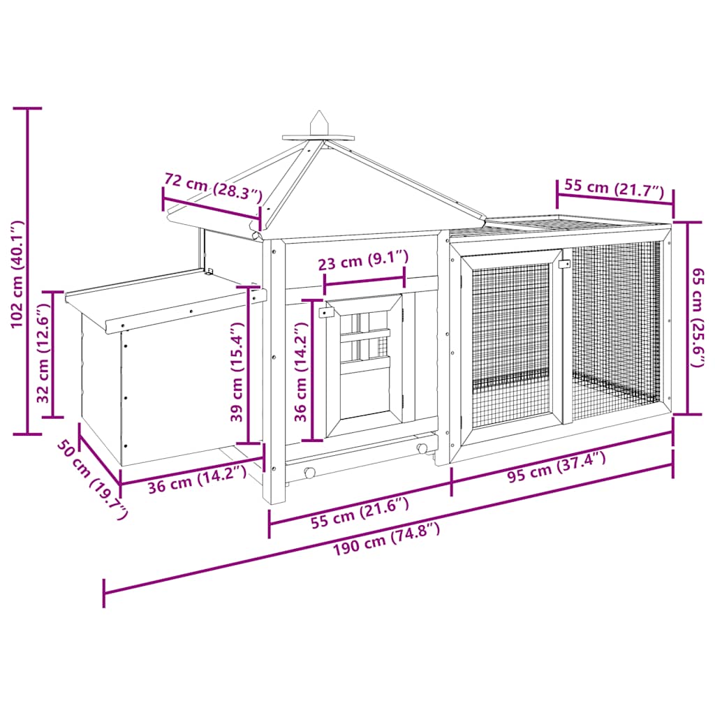 Chicken Coop with Nest Box Grey 190x72x102 cm Solid Firwood